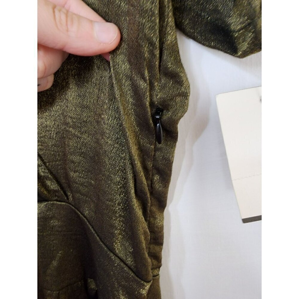 Swildens Short Sleeve Faux Wrap Metallic Green Gold Dress Size 1 / XS Small NWT - Picture 5 of 6